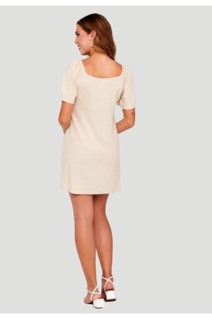 Vestido Aishty Midi Manga Curta Feminino Creme Produto Vestido Aishty Midi Manga Curta Feminino Creme