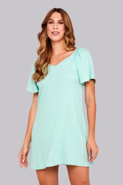 Produto - Vestido Aishty Midi Manga Curta Feminino Verde Claro 
