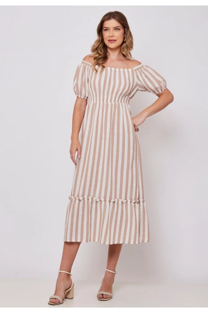 Produto - Vestido Aishty Modi Manga Curta Feminino Marrom 