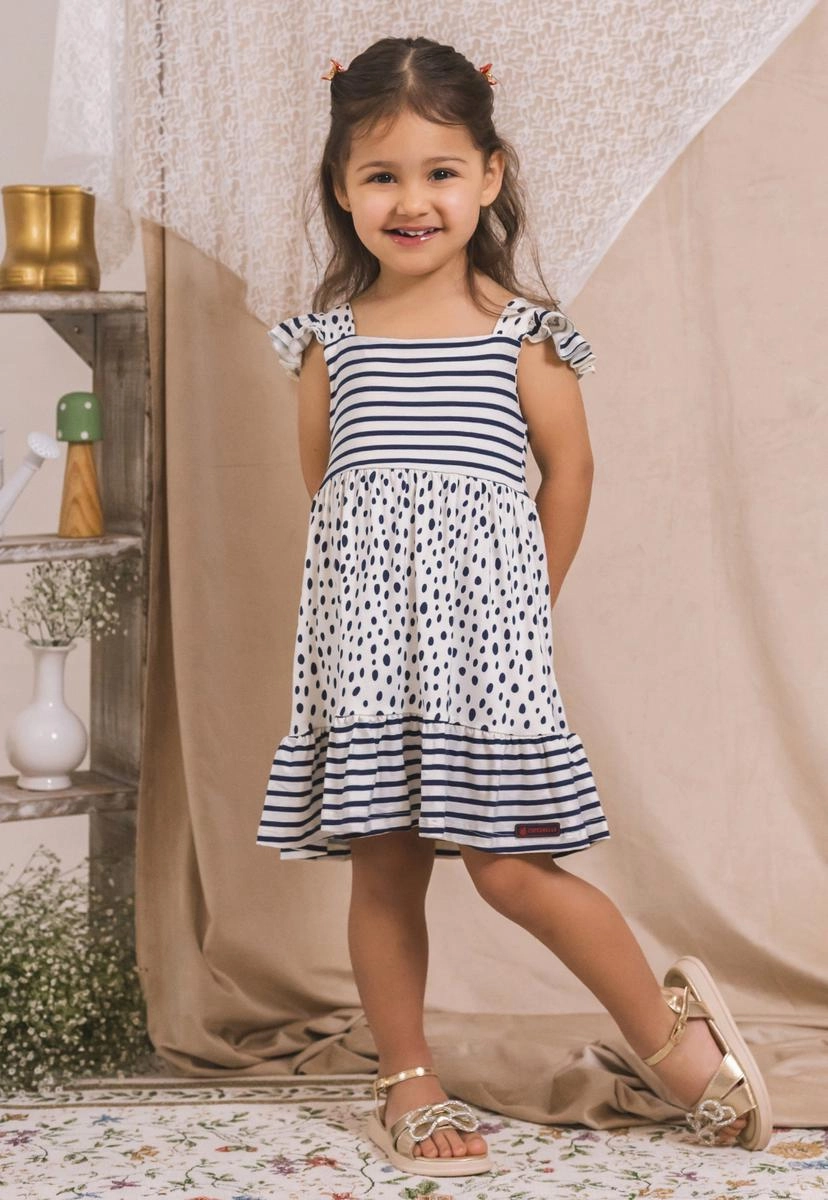 Produto - Vestido Coccinelle Babado Poa Listrado Infantil Feminino 
