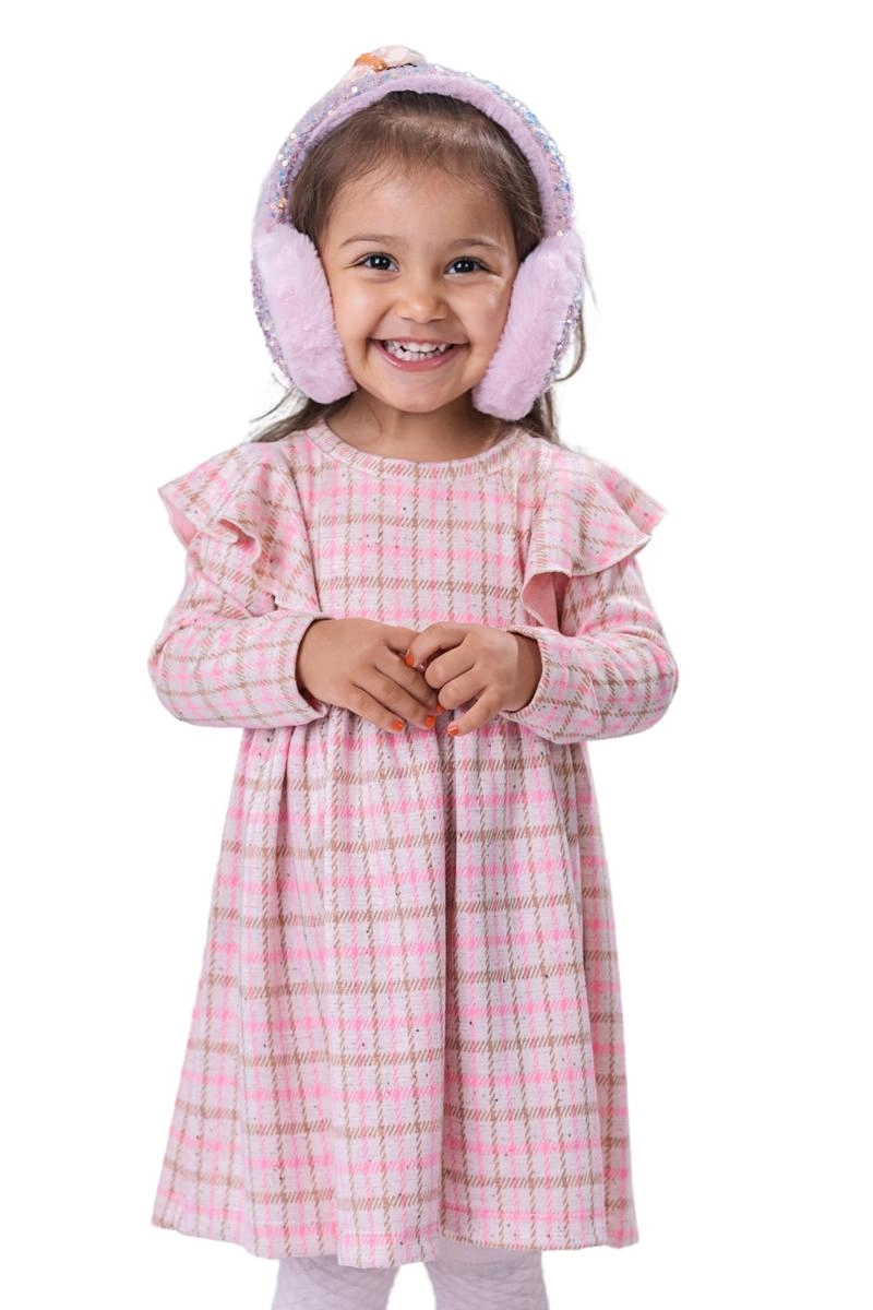 Vestido Coccinelle Manga Longa com Babado Infantil Feminino Xadrez