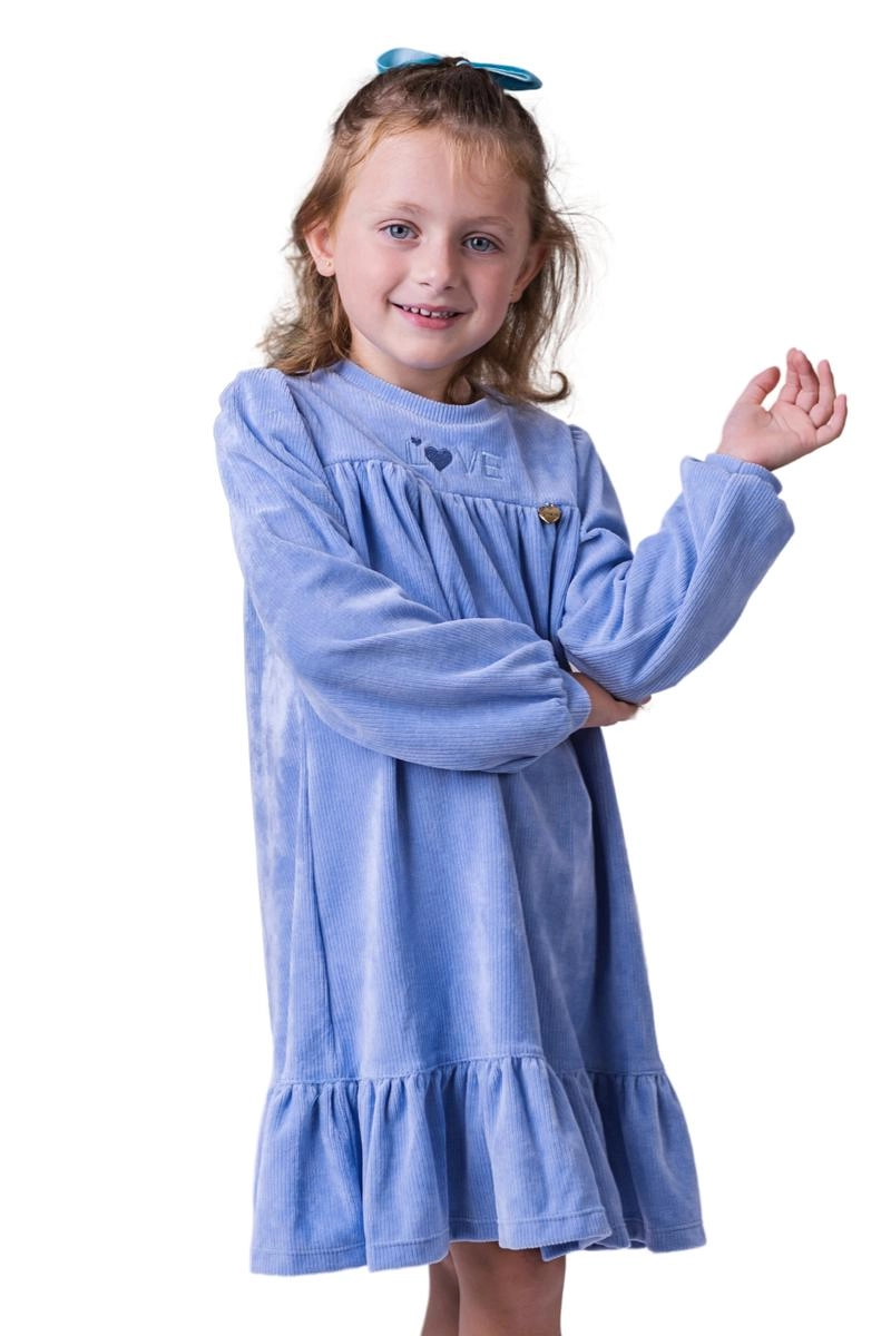 Vestido Coccinelle Veludo Manga Longa Infantil Feminino Azul