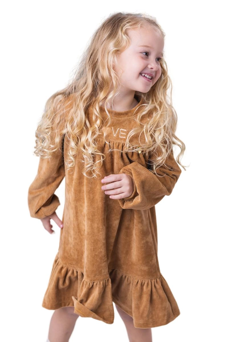 Vestido Coccinelle Veludo Manga Longa Infantil Feminino Camel