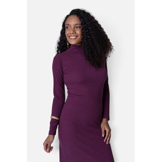 Vestido Feminino Manga Longa Canelado Midi Gabip Produto Vestido Feminino Manga Longa Canelado Midi Gabip
