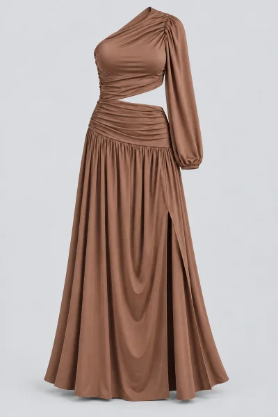 Vestido Feminino Midi um Ombro Gabip Marrom Produto Vestido Feminino Midi um Ombro Gabip Marrom