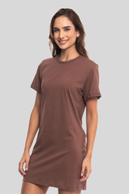 Produto - Vestido FreeSurf Manga Curta Curto Feminino Marrom 