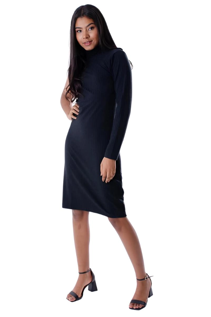  Vestido Gabip Canelado Feminino Preto