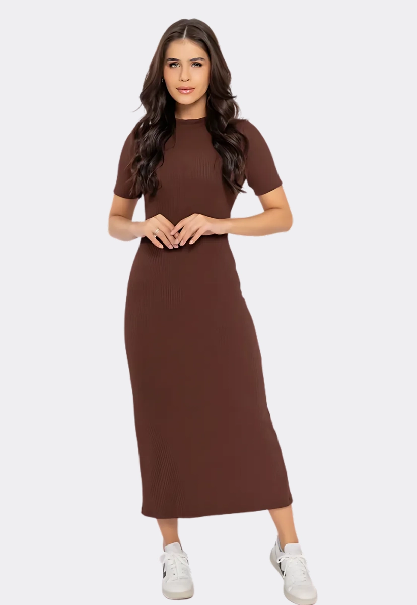 Produto - Vestido Gabip Midi Canelado Feminino Chocolate