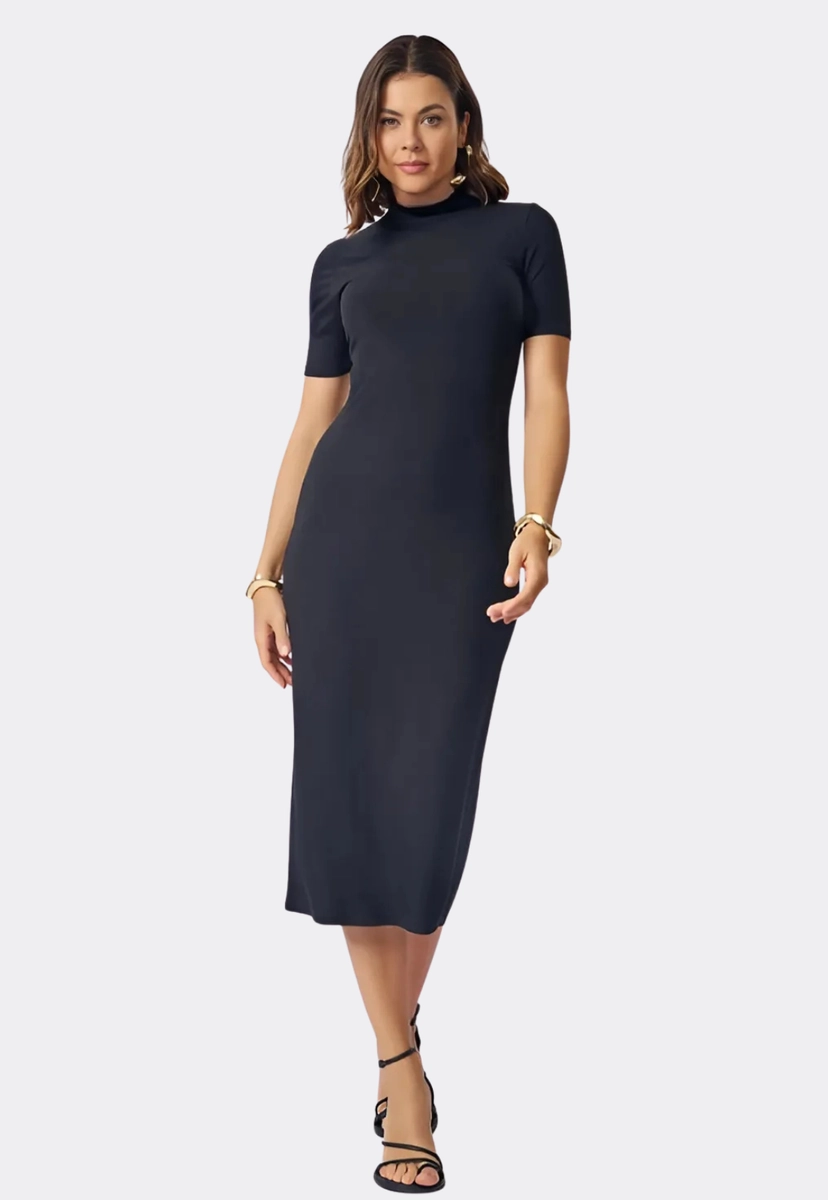 Produto - Vestido Gabip Midi Canelado Feminino Preto 