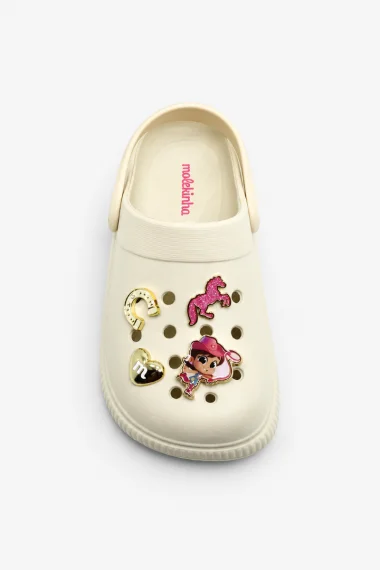 Babuche Feminina Molekinha Off White com Apliques Dourados Babuche Feminina Molekinha Off White com Apliques Dourados