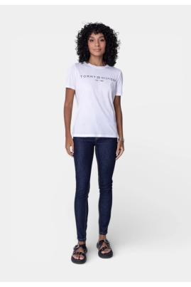 Baby Look Tommy Hilfiger Manga Curta Feminina Branca Baby Look Tommy Hilfiger Manga Curta Feminina Branca