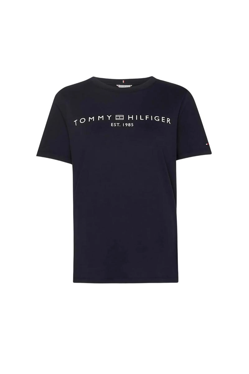 Baby Look Tommy Hilfiger Manga Curta Feminina Marinho