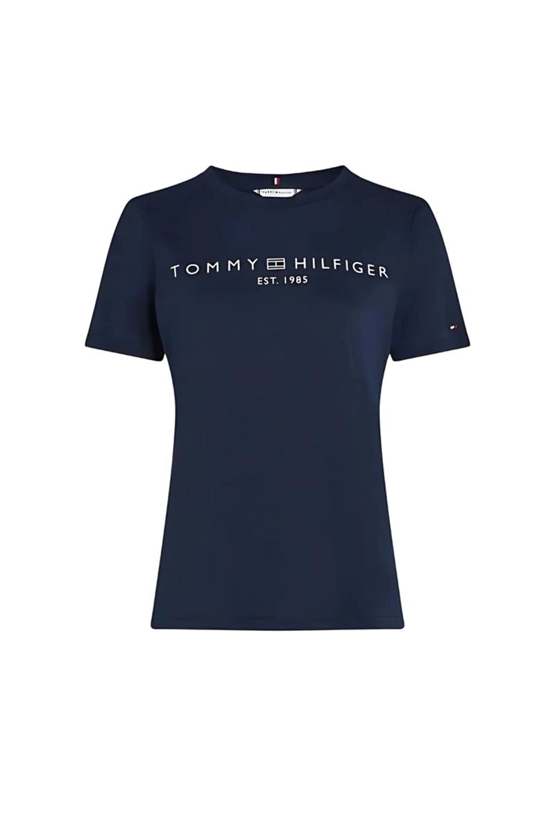 Baby Look Tommy Hilfiger Manga Curta Feminina Índigo