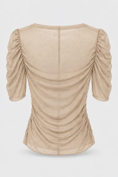 Blusa Feminina Tule Franzido Gabip Bege Blusa Feminina Tule Franzido Gabip Bege