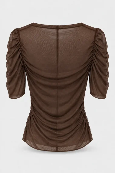 Blusa Feminina Tule Franzido Gabip Marrom Blusa Feminina Tule Franzido Gabip Marrom