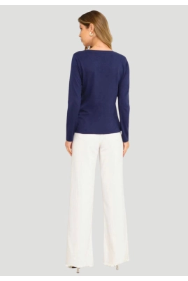 Blusa Aishty Básica Manga Longa Feminina Azul Escuro Blusa Aishty Básica Manga Longa Feminina Azul Escuro