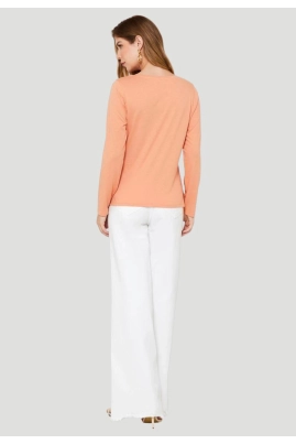 Blusa Aishty Básica Manga Longa Gola V Feminina Laranja Claro