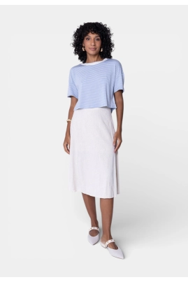 Blusa Coqueta Manga Curta Feminina Listrada Azul