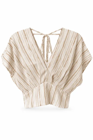 Blusa Cropped Feminina Gabip Listrada Bege Blusa Cropped Feminina Gabip Listrada Bege