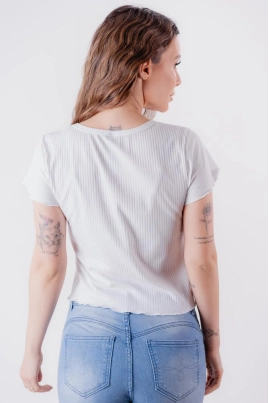 Blusa Dezali Cropped Canelado Manga Curta Feminina Blusa Dezali Cropped Canelado Manga Curta Feminina