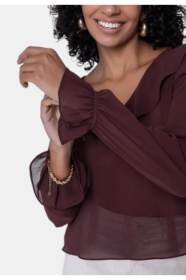 Blusa Ellen One Babados Feminina Chocolate Blusa Ellen One Babados Feminina Chocolate