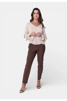 Blusa Ellen One Manga Longa Babados Bege Blusa Ellen One Manga Longa Babados Bege