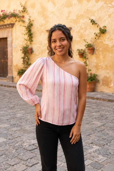 Blusa Feminina Gabip Um Ombro Só Rosa Produto - Blusa Feminina Gabip Um Ombro Só Rosa