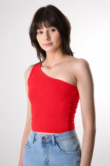 Blusa Gabip Feminina Cropped 1 Ombro Vermelha