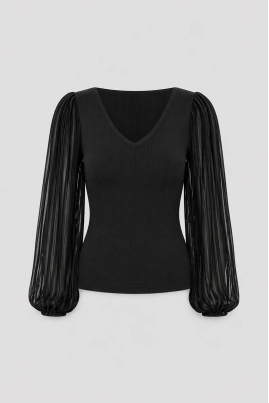 Produto - Blusa Gata Bakana Manga Longa Festa Feminina Preta