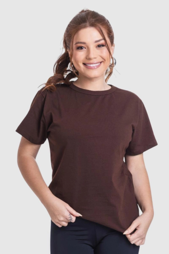 Produto - Blusa Lzt Manga Curta Algodão Básica Feminino Marrom 