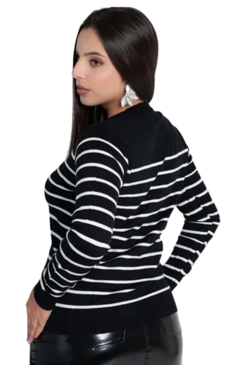 Blusa Sea Brazil Modal Gola Redonda Listrada Feminina Preta
