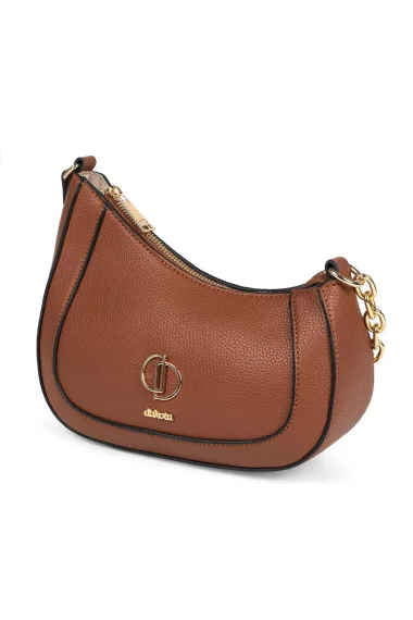 Bolsa Feminina Dakota de Ombro Castanho com Detalhes Metalizados