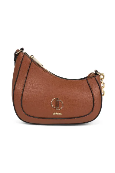 Bolsa Feminina Dakota de Ombro Castanho com Detalhes Metalizados