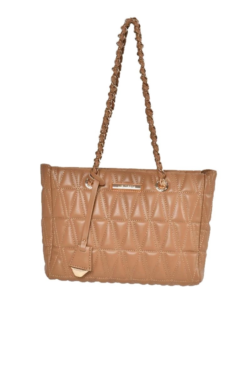 Bolsa Via Marte Corrente Tag Logo Feminina Camel