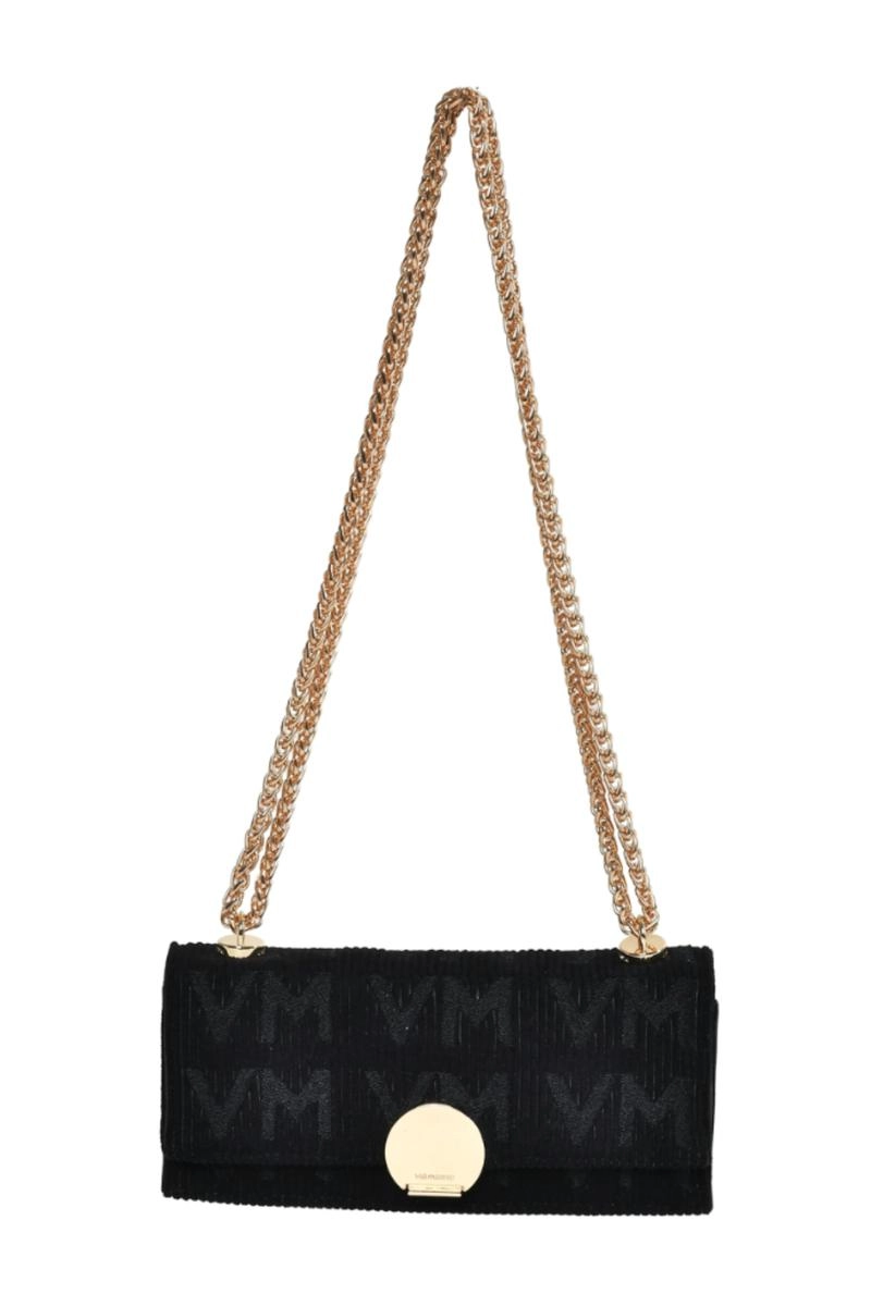 Bolsa Via Marte Veludo Jacquard Pequena Feminina Preta