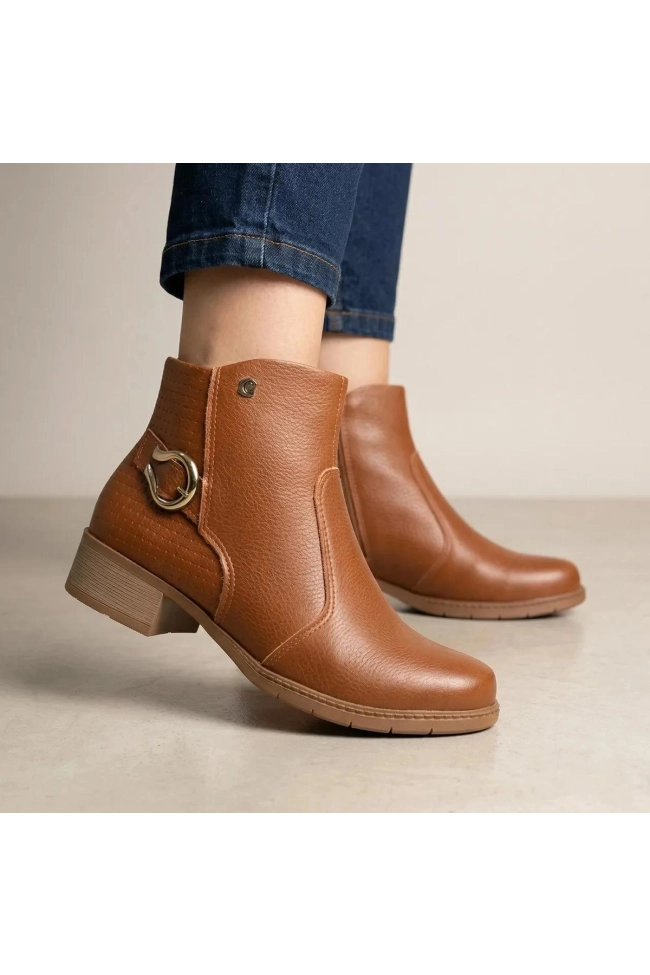 Bota Campesi Feminino Mascavo Couro Design Moderno Marrom