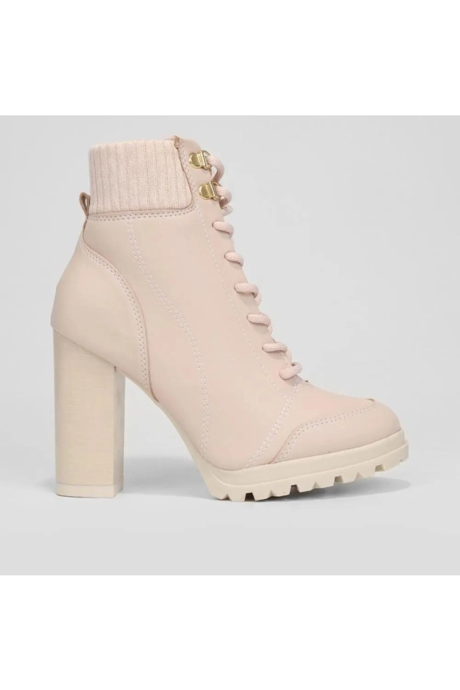 Produto - Bota Coturno Feminino Salto Bloco Napa Berlim Knit Creme Vizzano