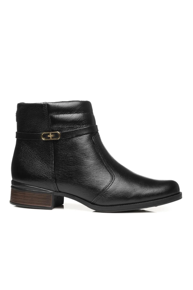 Bota Pegada Feminina em Couro Preta Cano Curto Produto - Bota Pegada Feminina em Couro Preta Cano Curto