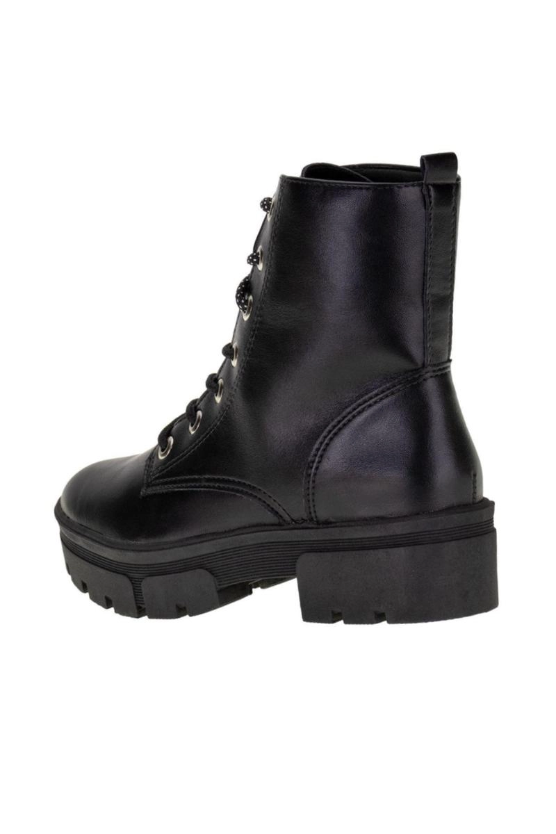 Bota Via Marte Coturno Cadarço Bicolor Poá Feminina Preta