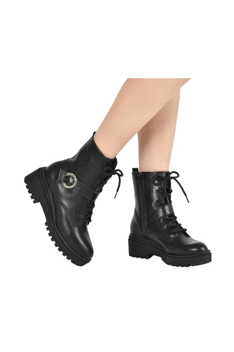 Bota Via Marte Coturno Fivela Brilho Feminina