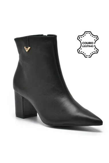 Bota Via Marte Couro Atenas Cano Curto Feminina Preta