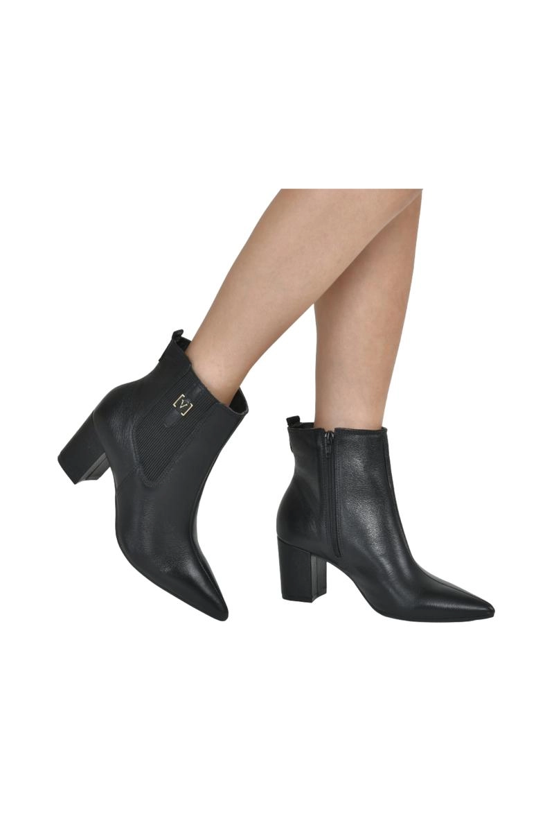 Bota Via Marte Couro Atenas Cano Curto Feminina Preta