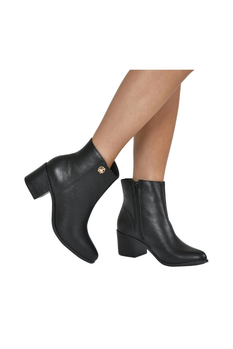 Bota Via Marte Couro Atenas Feminina Preta