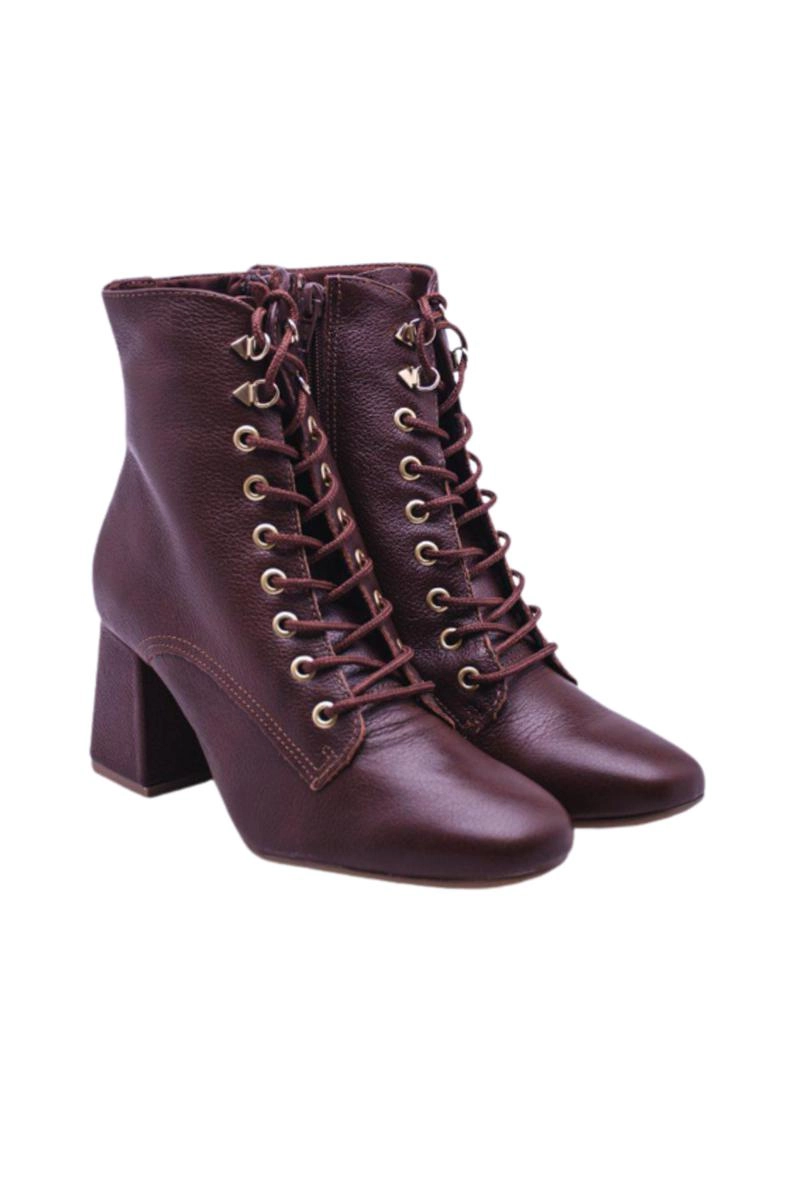 Bota Via Marte Couro Cano Curto Cadarço Feminina Dark Brown Bota Via Marte Couro Cano Curto Cadarço Feminina Dark Brown