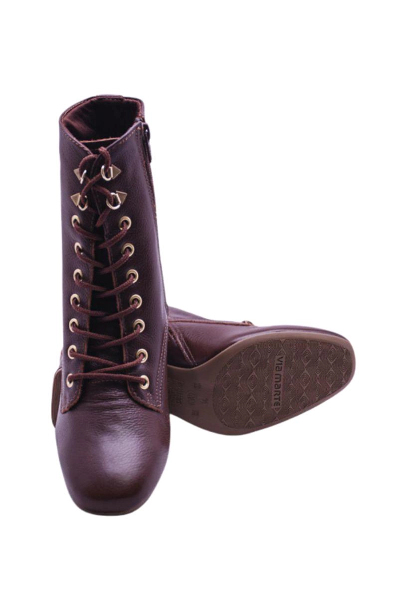 Bota Via Marte Couro Cano Curto Cadarço Feminina Dark Brown Bota Via Marte Couro Cano Curto Cadarço Feminina Dark Brown