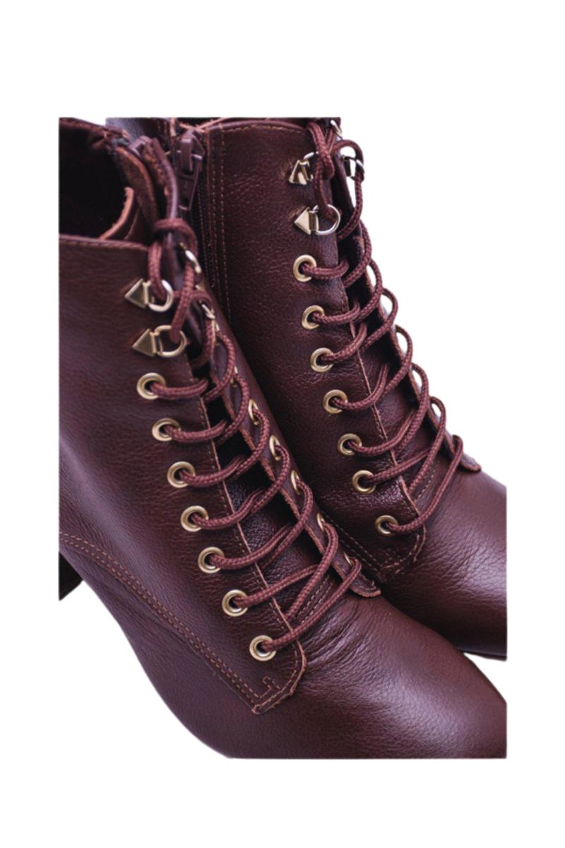 Bota Via Marte Couro Cano Curto Cadarço Feminina Dark Brown Bota Via Marte Couro Cano Curto Cadarço Feminina Dark Brown