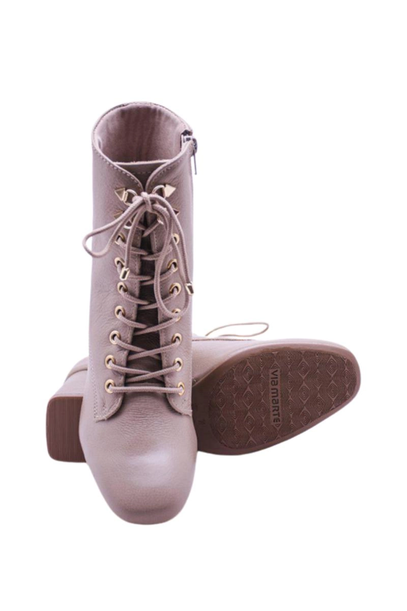 Bota Via Marte Couro Cano Curto Cadarço Feminina Light Taupe Bota Via Marte Couro Cano Curto Cadarço Feminina Light Taupe