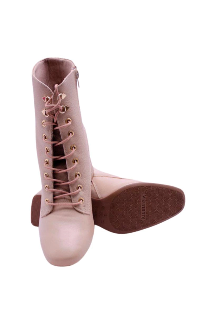 Bota Via Marte Couro Cano Curto Cadarço Feminina Trigo Bota Via Marte Couro Cano Curto Cadarço Feminina Trigo