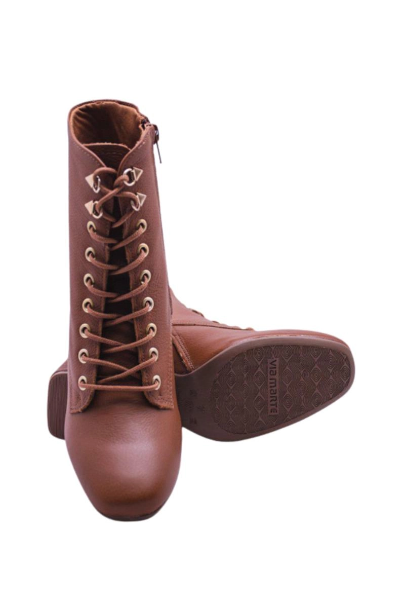 Bota Via Marte Couro Cano Curto Feminina