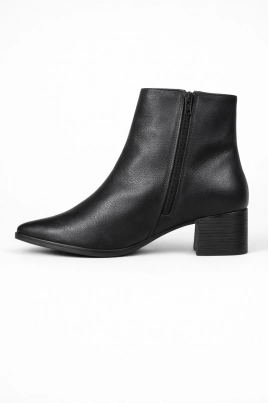 Bota Via Marte Couro Salto Bloco Cano Curto Feminina Preta